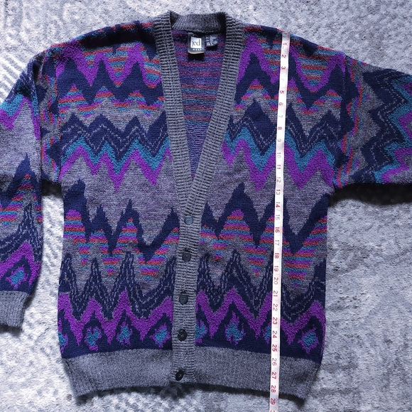 Vintage Jed Wear Abstract Knit Eclectic Grandpa V-neck Unisex Cardigan - Size L - Picture 6 of 9